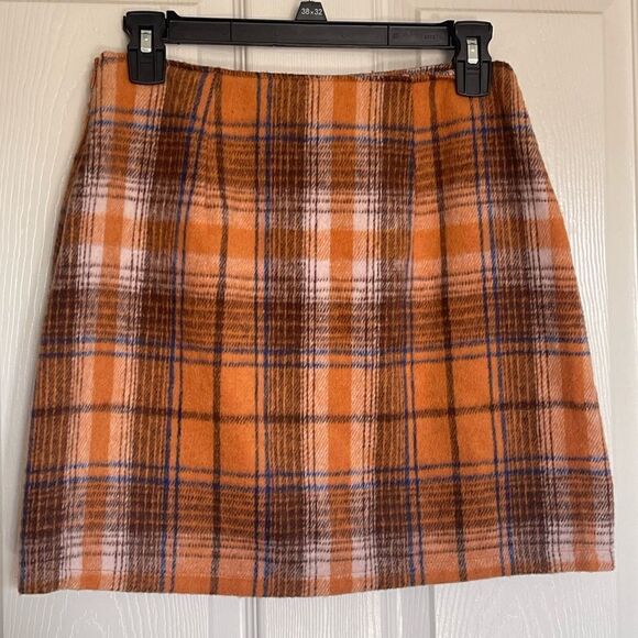 Tinseltown orange plaid faux wrap mini skirt size small - Picture 3 of 7
